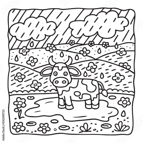 Cozy Cow Moments – Cute and Easy Coloring Page for Adults and Teens | Farm Animal Line Art for Relaxation, cow coloring page, cute, farm animal, easy, adult coloring, line art | Print