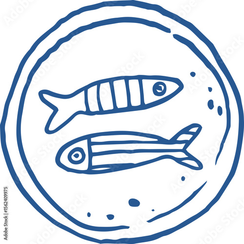 Illustration of a Canned Sardine Fish Line art. Outline mackerel can whimsical doodle drawing, vector