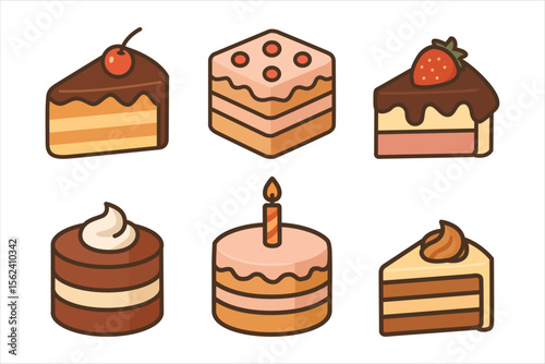 Collection set of cake isolated on white background