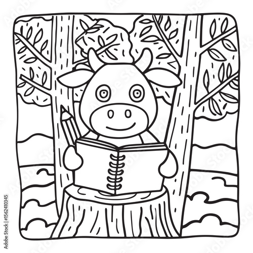 Cozy Cow Moments – Cute and Easy Coloring Page for Adults and Teens | Farm Animal Line Art for Relaxation, cow coloring page, cute, farm animal, easy, adult coloring, line art | Print