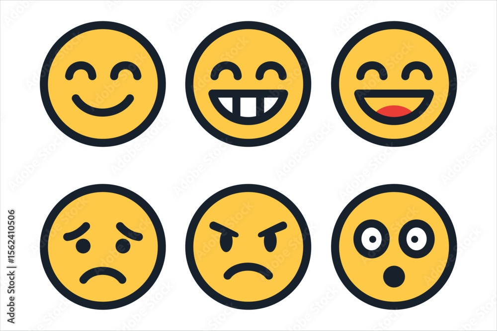 Set of expressive emoji faces featuring different emotions Set of expressive emoji faces featuring different emotions
