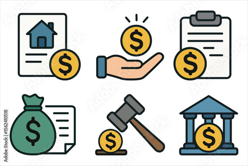 Investment icon set containing investor mutual fund asset risk management economy financial