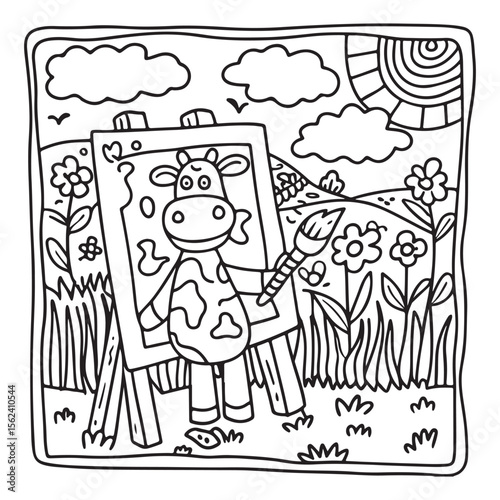 Cozy Cow Moments – Cute and Easy Coloring Page for Adults and Teens | Farm Animal Line Art for Relaxation, cow coloring page, cute, farm animal, easy, adult coloring, line art | Print