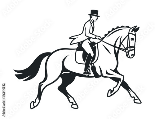 Elegant Equestrian Rider in Formal Attire on a Horse in Equestrian Sport