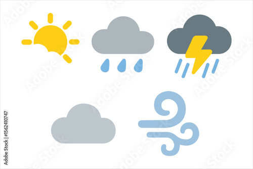 Weather icon set. flat symbols on white backgrounds