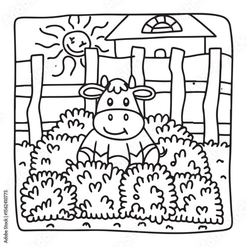 Cozy Cow Moments – Cute and Easy Coloring Page for Adults and Teens | Farm Animal Line Art for Relaxation, cow coloring page, cute, farm animal, easy, adult coloring, line art | Print