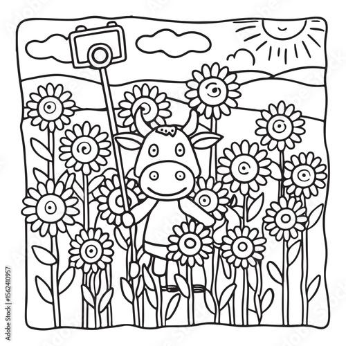 Cozy Cow Moments – Cute and Easy Coloring Page for Adults and Teens | Farm Animal Line Art for Relaxation, cow coloring page, cute, farm animal, easy, adult coloring, line art | Print