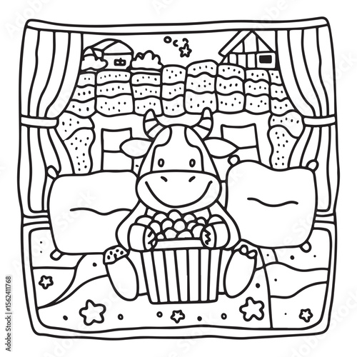 Cozy Cow Moments – Cute and Easy Coloring Page for Adults and Teens | Farm Animal Line Art for Relaxation, cow coloring page, cute, farm animal, easy, adult coloring, line art | Print