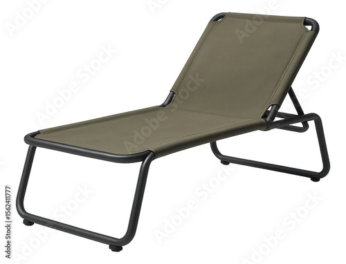 A compact, portable camping-style sun lounger with a steel frame and durable canvas fabric, designed for small terraces.