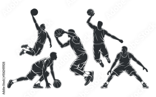 Silhouette Illustration of Basketball Players in Action