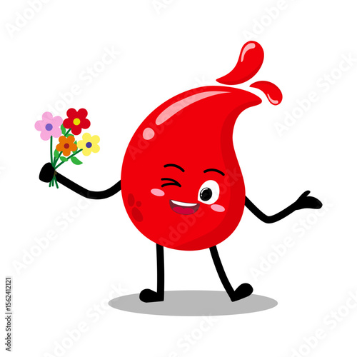 Cute Hand Drawn Blood Drop Holding a bunch of flower