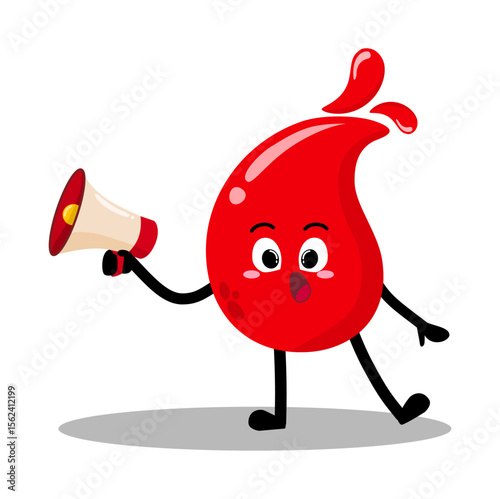 Cute Hand Drawn Blood Drop Speaking Using Megaphone Bravely