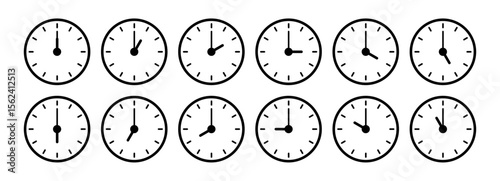 Clock faces, timer, hours showing different times representing time management schedule planning punctuality deadline daily routine organization business reminder countdown