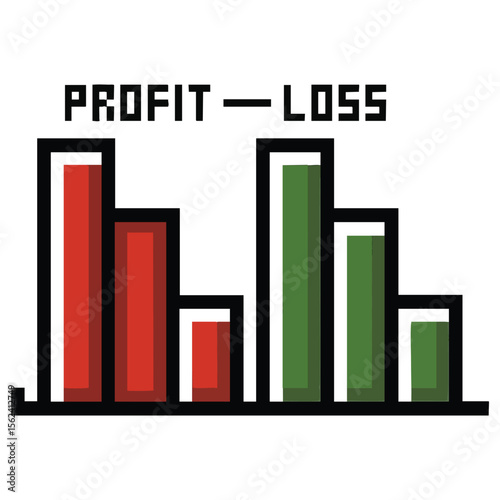 Pixelated bar chart showing profit and loss with red and green bars