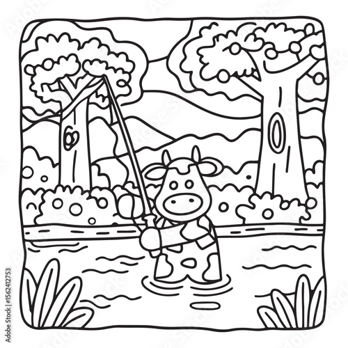 Cozy Cow Moments – Cute and Easy Coloring Page for Adults and Teens | Farm Animal Line Art for Relaxation, cow coloring page, cute, farm animal, easy, adult coloring, line art | Print