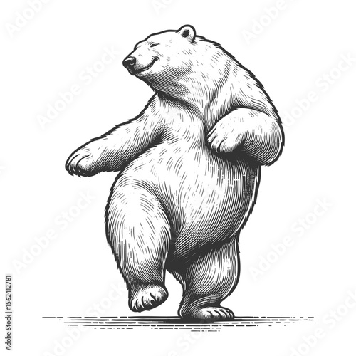 Polar bear dancing sketch engraving generative ai fictional character vector illustration. Scratch board imitation. Black and white image.