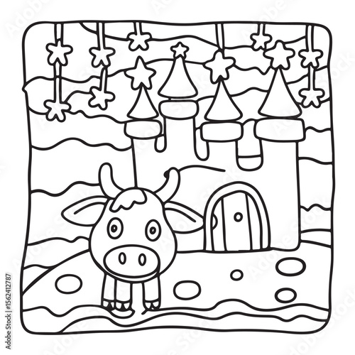 Cozy Cow Moments – Cute and Easy Coloring Page for Adults and Teens | Farm Animal Line Art for Relaxation, cow coloring page, cute, farm animal, easy, adult coloring, line art | Print