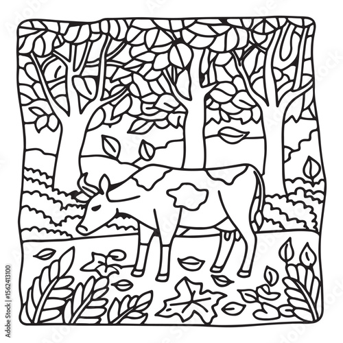 Cozy Cow Moments – Cute and Easy Coloring Page for Adults and Teens | Farm Animal Line Art for Relaxation, cow coloring page, cute, farm animal, easy, adult coloring, line art | Print