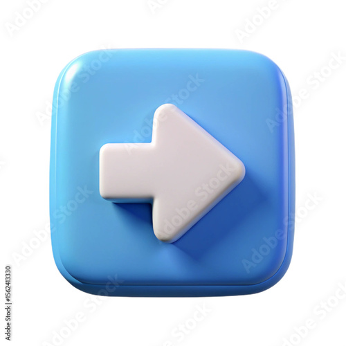 A blue square 3D icon with a white arrow pointing to the right isolated on white background