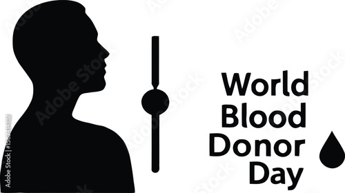 World Blood Donor Day Emblem Featuring Silhouette, Vertical Line, and Blood Drop Symbol