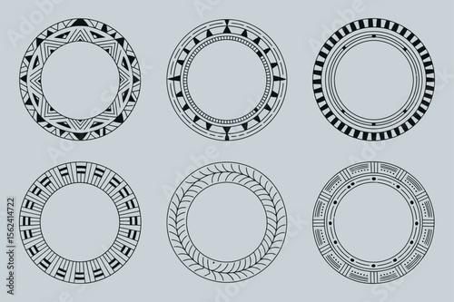 Set of Six Decorative Circular Frames in Tribal Style