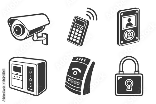 Security system icons depicting surveillance and access control devices