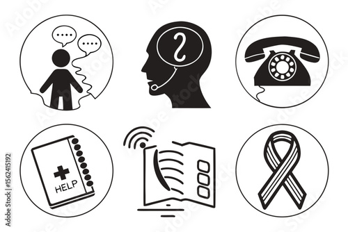 Icons representing customer service, support, and assistance isolated on white