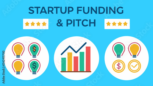 Startup Funding and Pitch Deck: Flat Design Icons Illustrating Investment, Ideas, and Growth for Successful Business Presentations.