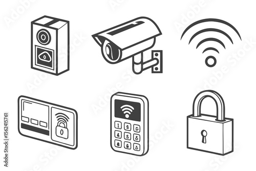 Security system icons depicting surveillance and access control devices