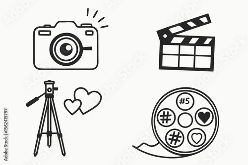 Camera and social media icons isolated on white background