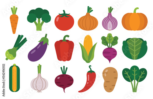Collection of colorful flat design vegetables on a white background