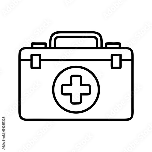First aid kit vector graphic outline drawing for medical emergency preparedness and healthcare supplies box