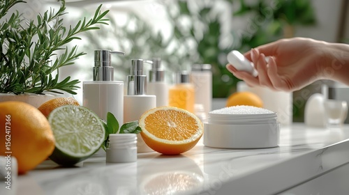 Wallpaper Mural Woman's hand adding bath salt, citrus fruits, spa Torontodigital.ca