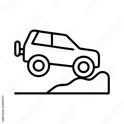 Off road vehicle outline icon, 4x4 suv car driving on rough terrain, adventure and extreme sports icon