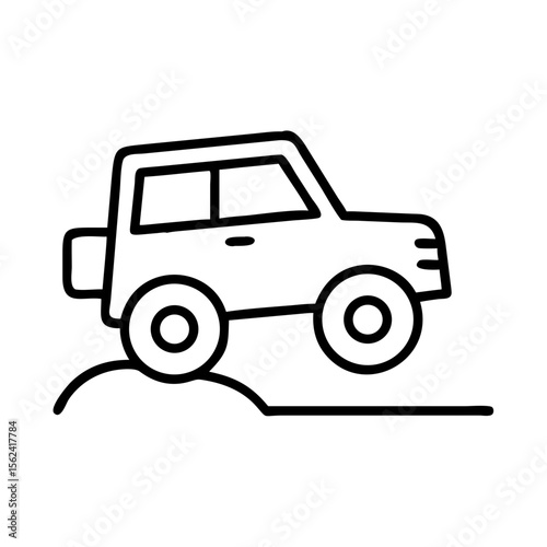 Off road vehicle outline icon vector, suv car driving on hill, offroad adventure and extreme travel