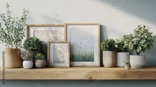 Wallpaper Mural Wooden shelf plants frames sunlight interior design Torontodigital.ca
