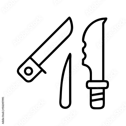Knife set outline icon vector, camping knife, hunting knife, sharp knife, blade, cut, tool, weapon