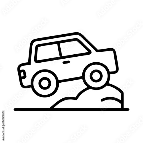 Off road vehicle suv car driving over rocks and terrain adventure travel outdoor exploration icon vector