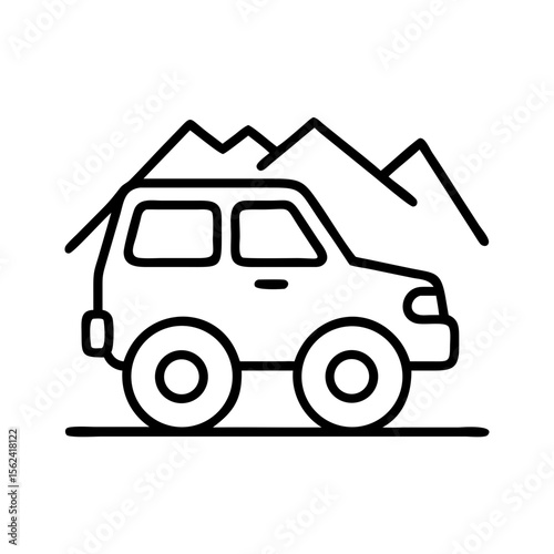 Explore mountain adventure with suv car vector illustration for travel and outdoor recreation design needs