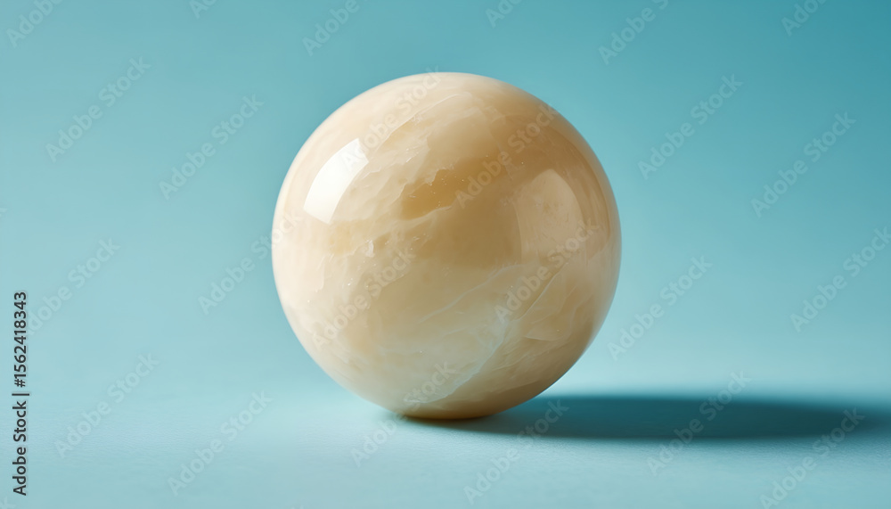 Fototapeta premium Smooth Polished Alabaster Sphere with Ethereal Glow on Blue Background