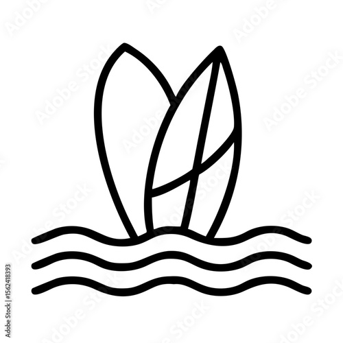 Surfboard vector icon design, summer beach surfing vacation, water sport activity and wave illustration