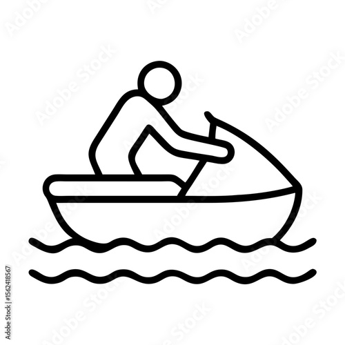 Jet ski riding vector icon, personal watercraft outline illustration for summer water sports and recreation