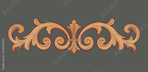 Handdrawn vector ornament inspired by classical baroque woodcarving. Elegant decorative flourish with engraving style lines, perfect for antique frames, vintage decor, invitations, woodworking