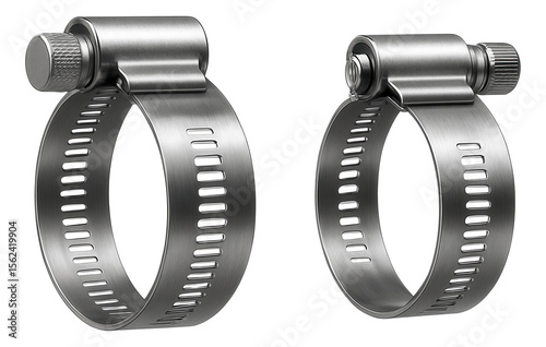 Metal clamps with a screw mechanism used for securing dryer ducts in a laundry room.