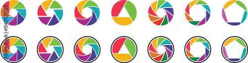 Lens aperture icon set. Camera shutter lens icon vector isolated on transparent background. Photo camera lens diaphragm and aperture focus, animated film video objective opening and zoom snap for app.
