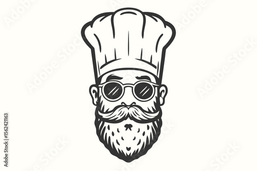 Monochrome chef avatar sporting sunglasses and a classic full beard looks quite distinguished