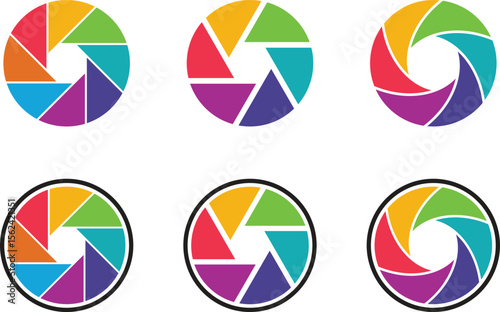 Lens aperture icon set. Camera shutter lens icon vector isolated on transparent background. Photo camera lens diaphragm and aperture focus, animated film video objective opening and zoom snap for app.