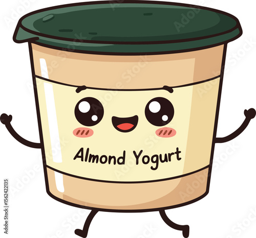 Almond yogurt container cute character smiling happy vector illustration food dairy product 