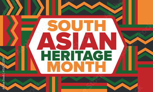 South Asian Heritage Month. Celebrate the diverse cultures and histories of South Asia. Traditional pattern. Creative art poster. Vector illustration