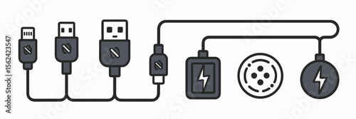 Vector icons of various cable types including HDMI and USB – Suitable for tech infographics, electronics stores, or educational guides